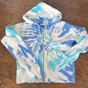 Spiritual Gangster Blue and White Tie-Dye ZipUp Hoodie